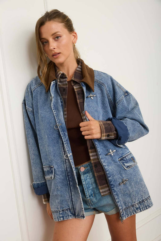 Contrast Collar Latch Hook Washed Jacket