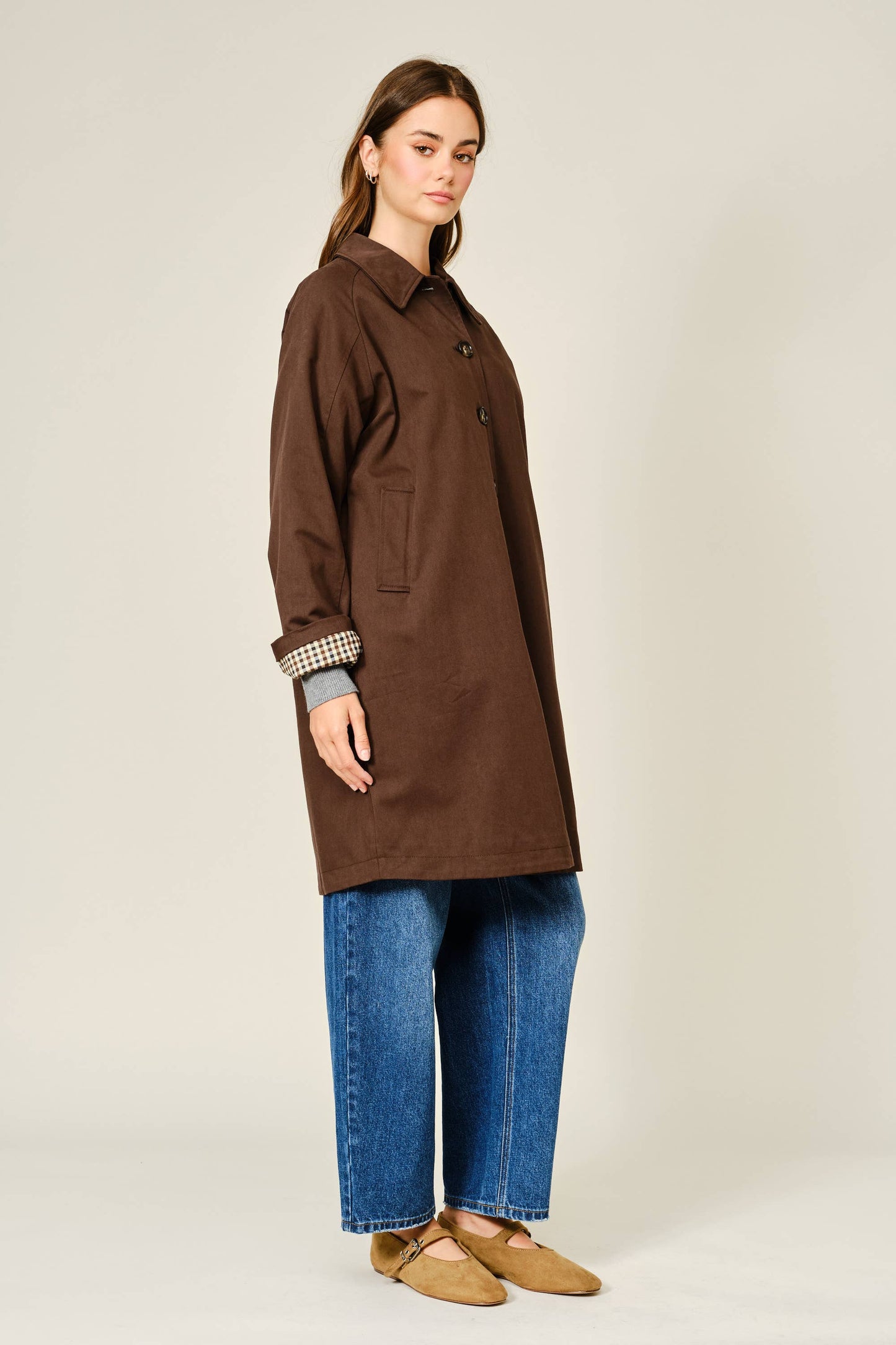 Checked Inside Midi Trench Coat