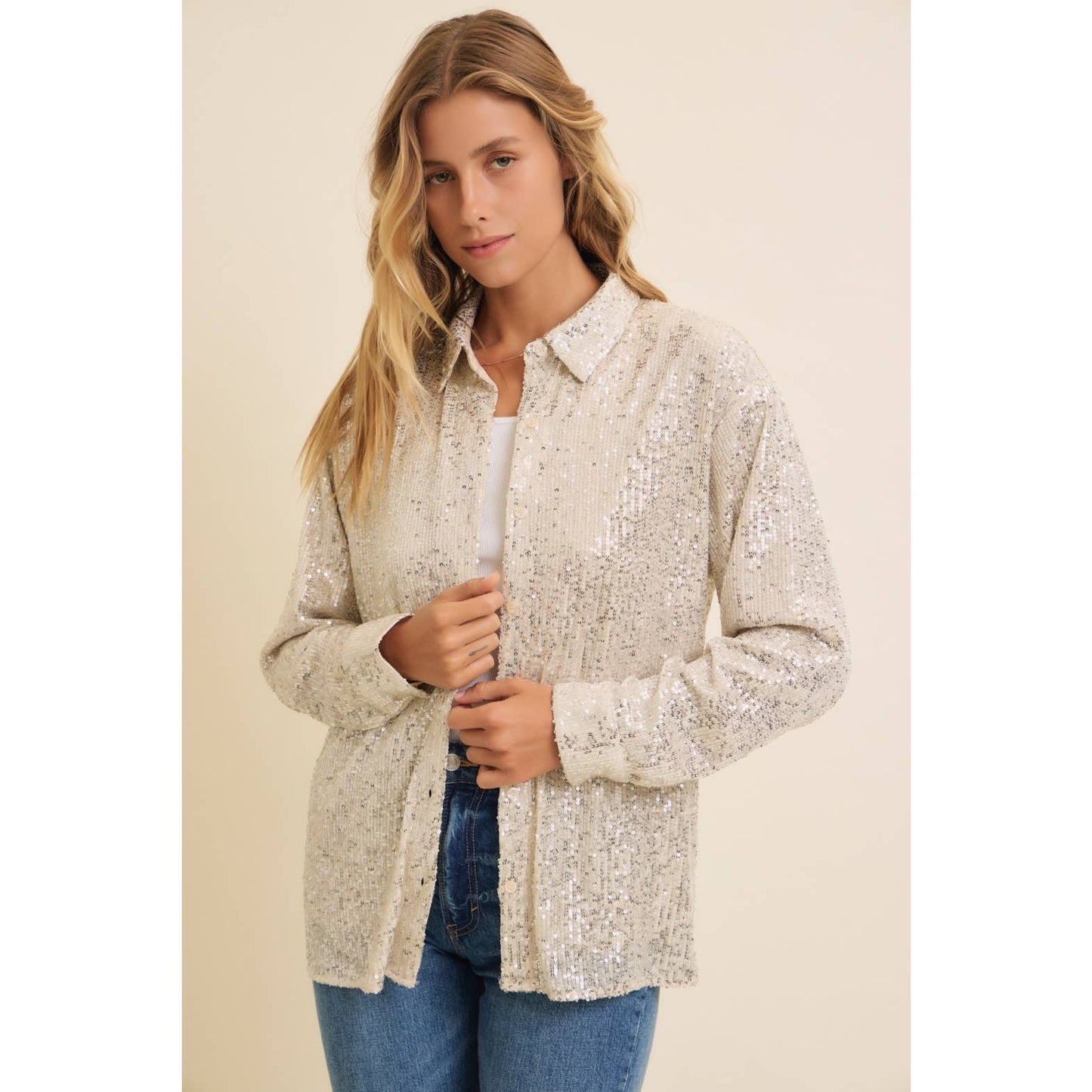 Make A Statement Sequin Button-Down Shirt