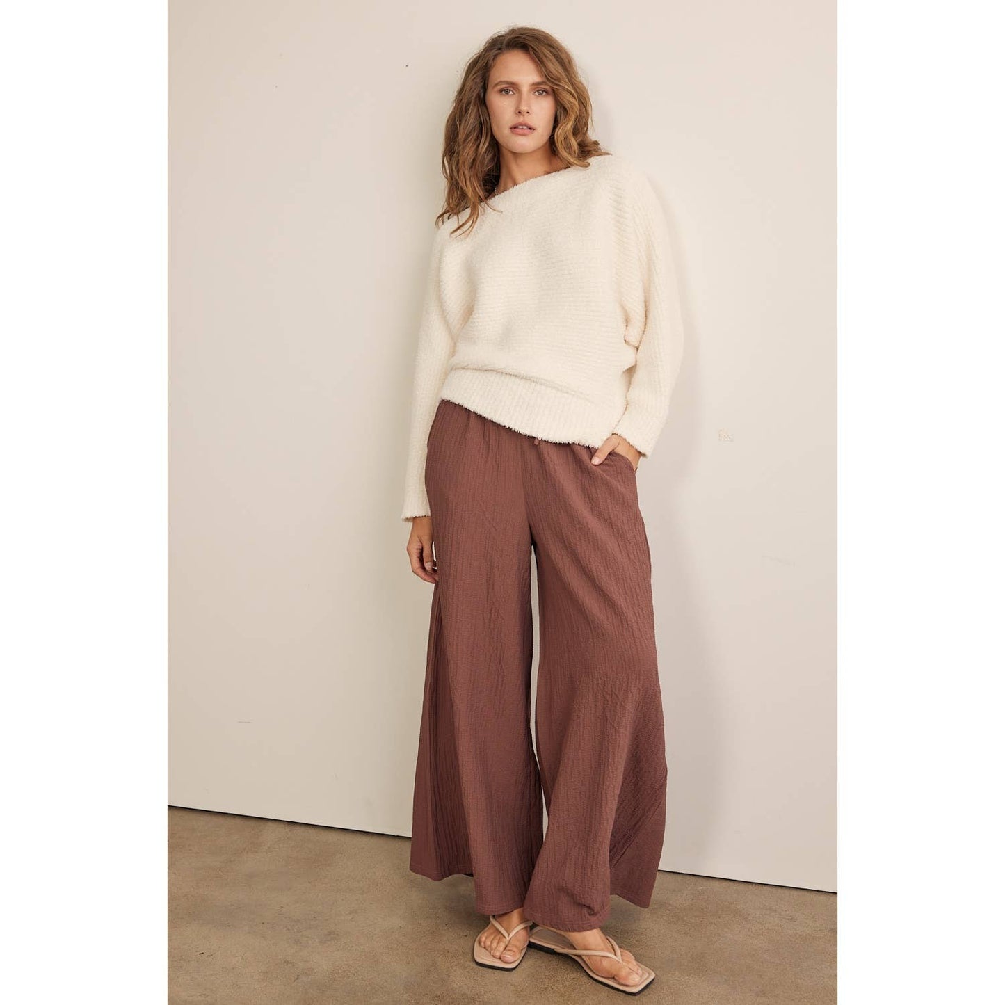 Wonka Chocolate Textured Wide Leg Pants