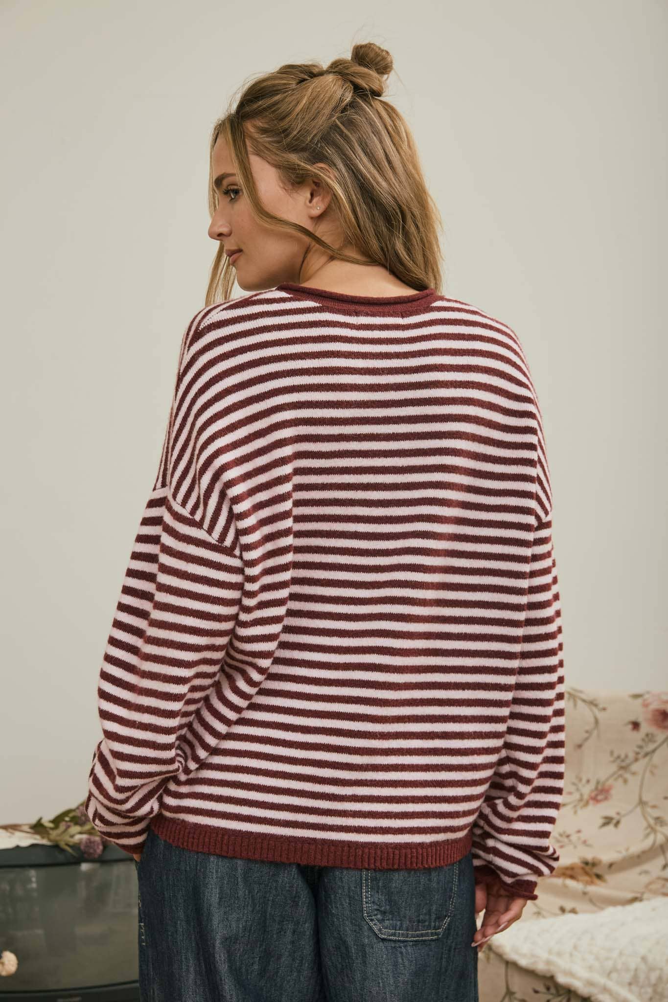Button Henley Stripe Knit