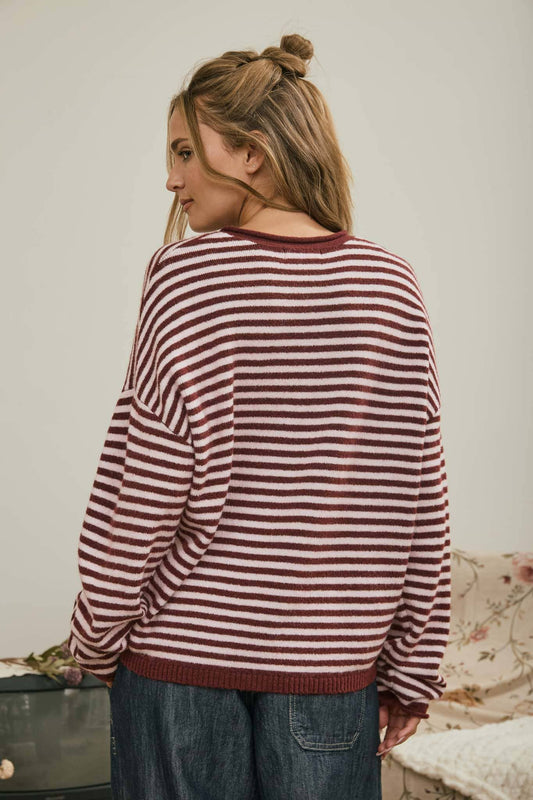 Button Henley Stripe Knit