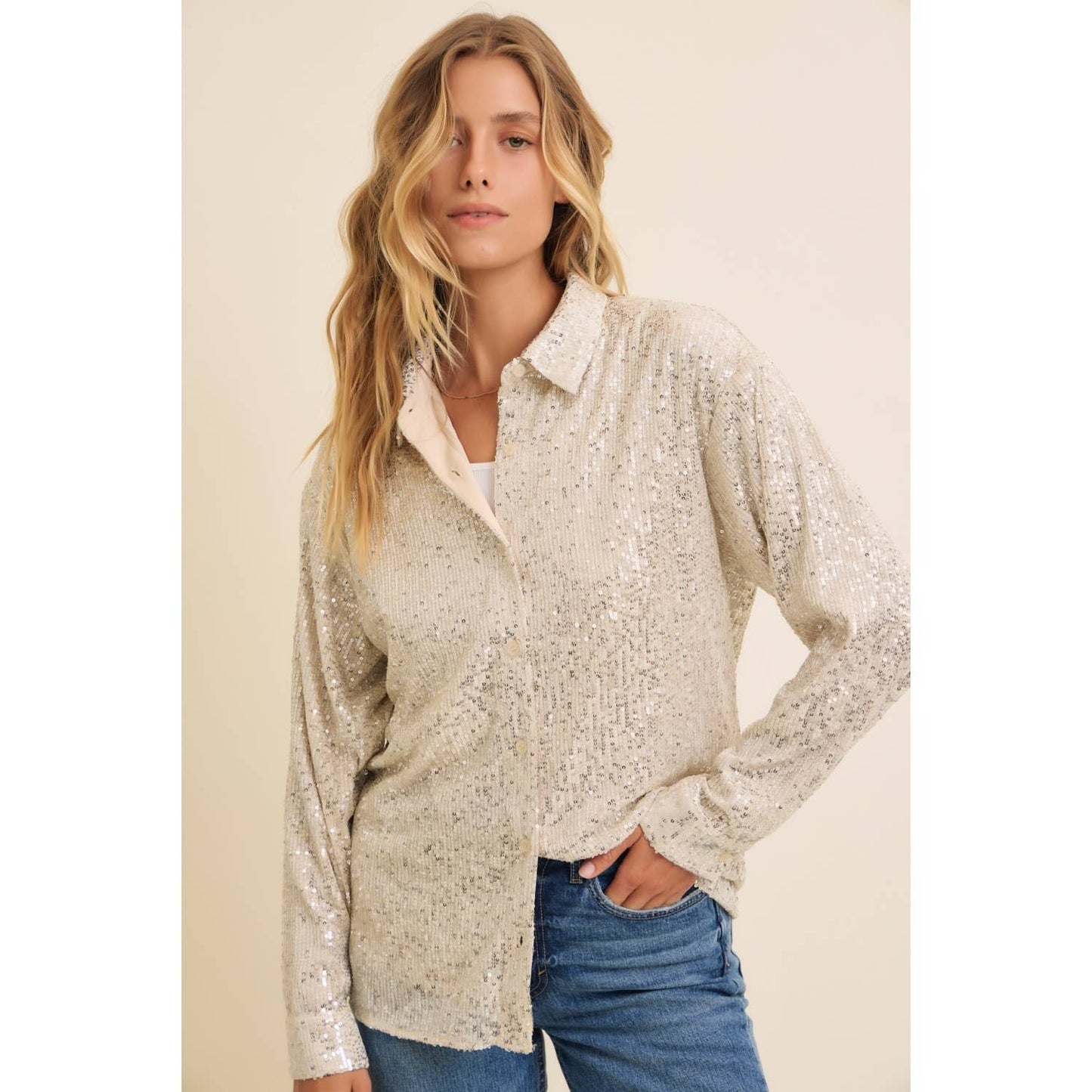 Make A Statement Sequin Button-Down Shirt