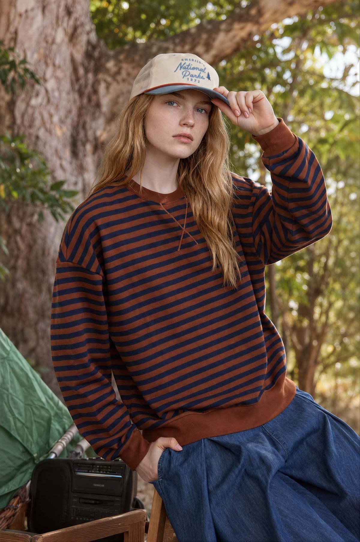 Striped V Stitch Detailed Sweater