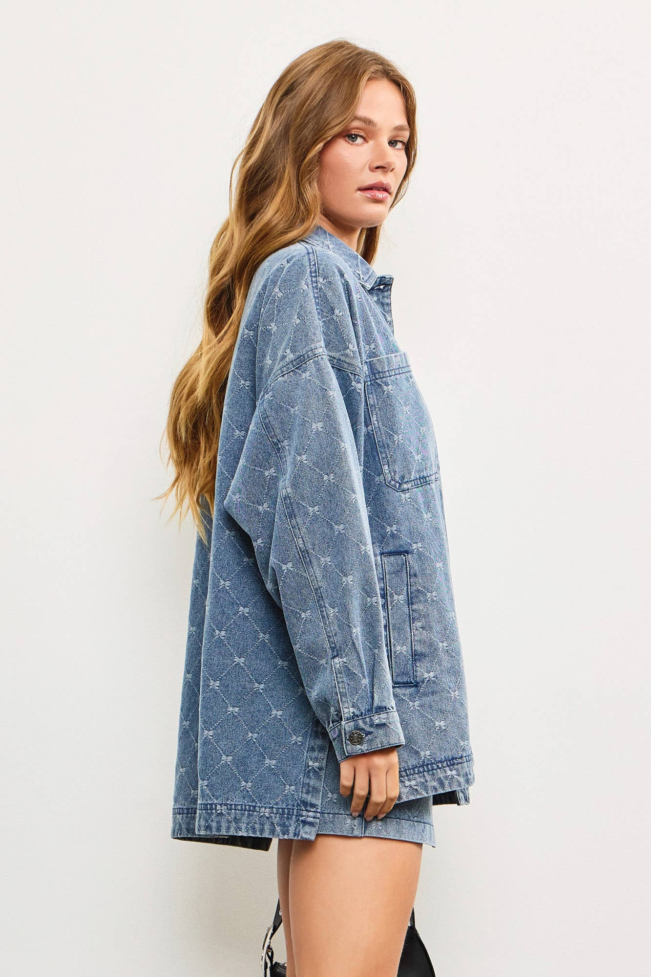 Diamonds & Bows Denim Shirt Jacket