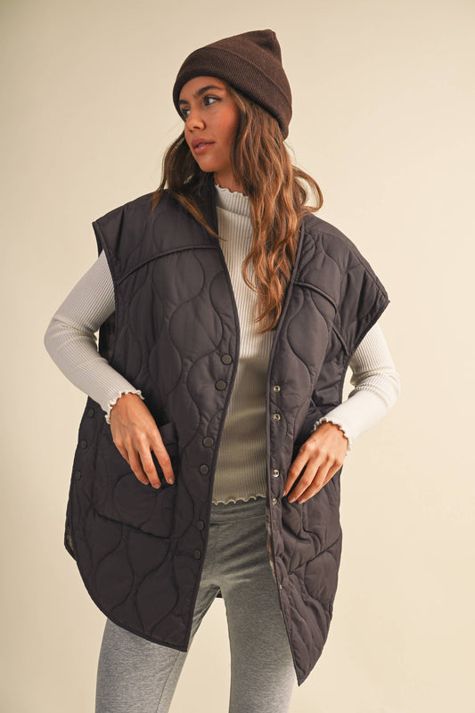 Oversized Reversible Quilted Plaid Vest