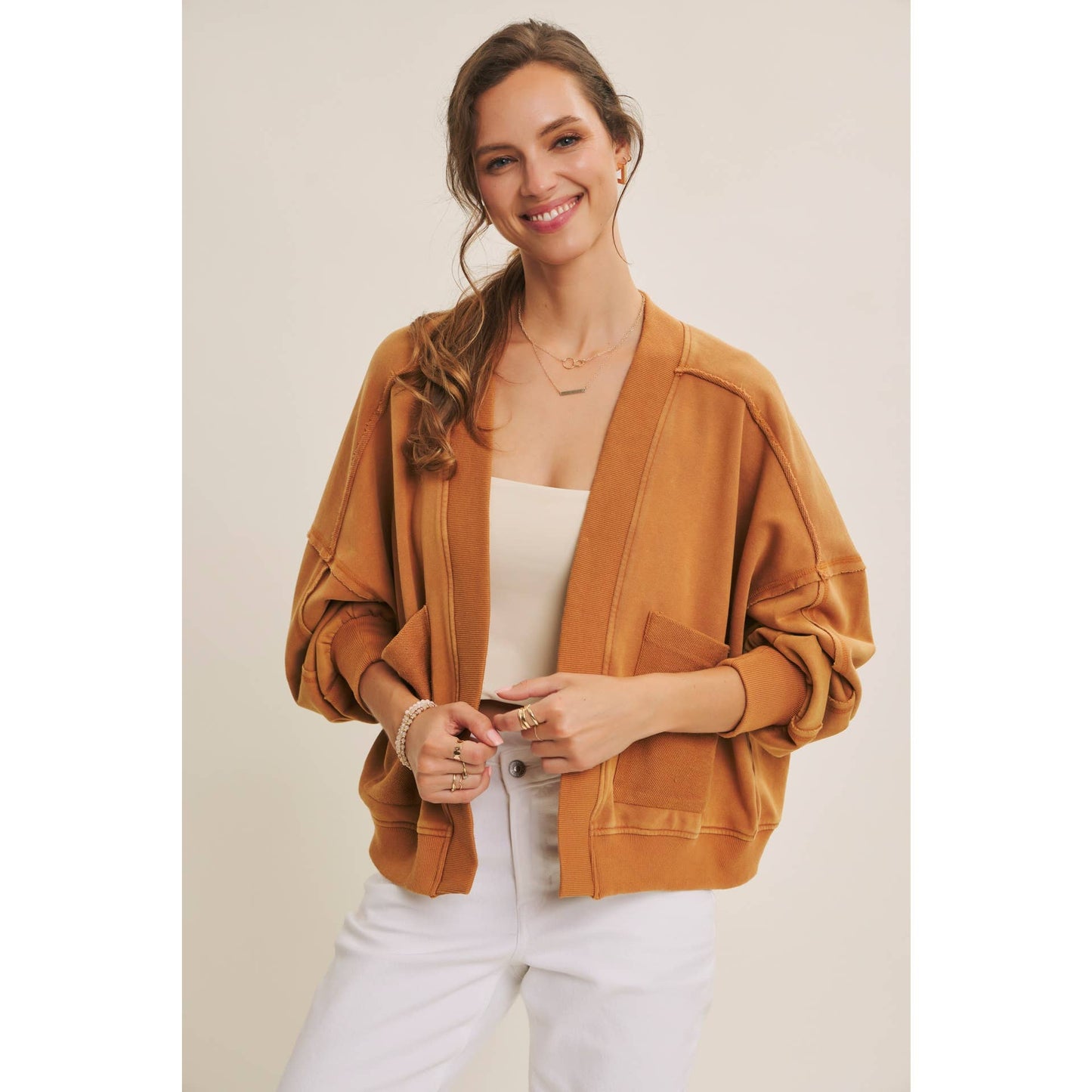 Cozy Mineral-Washed French Terry Cardigan