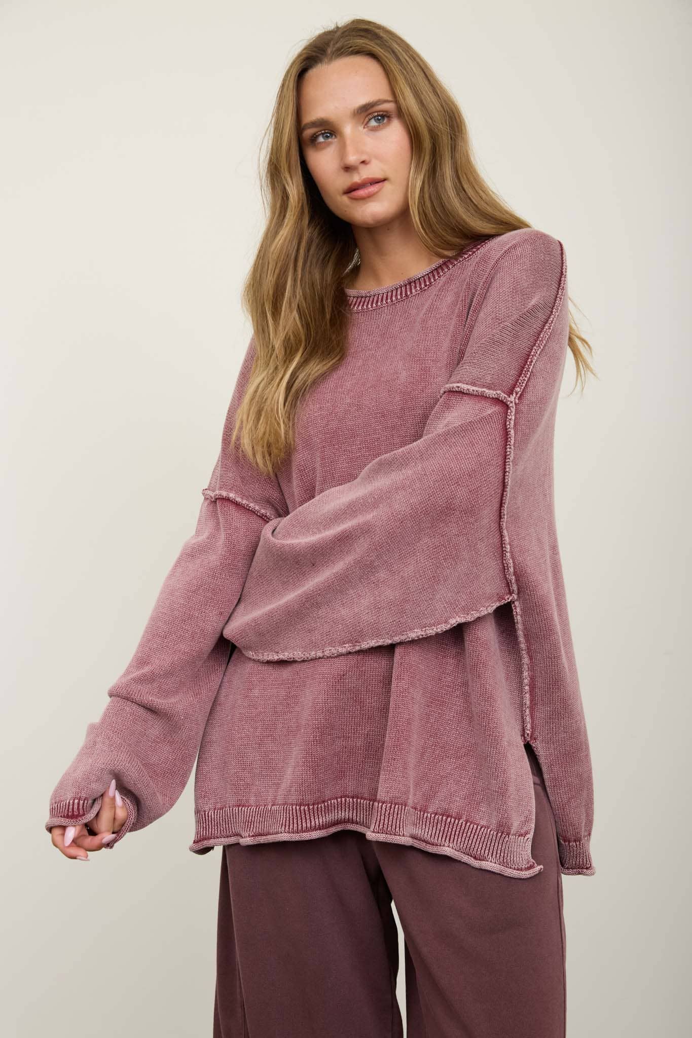 Raw Edge Drop Shoulder Sweater