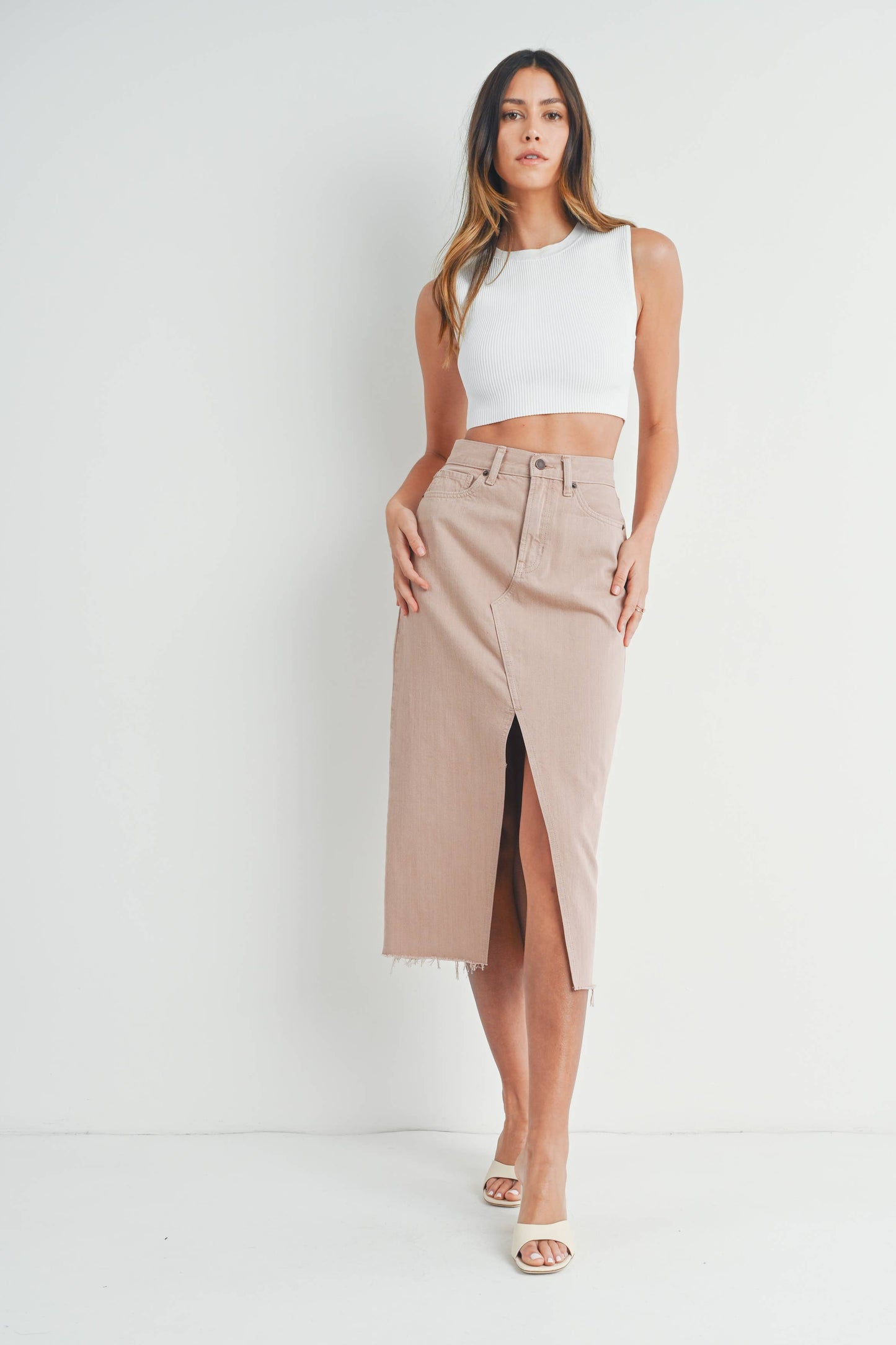 Brunch Date Denim Skirt in Sand