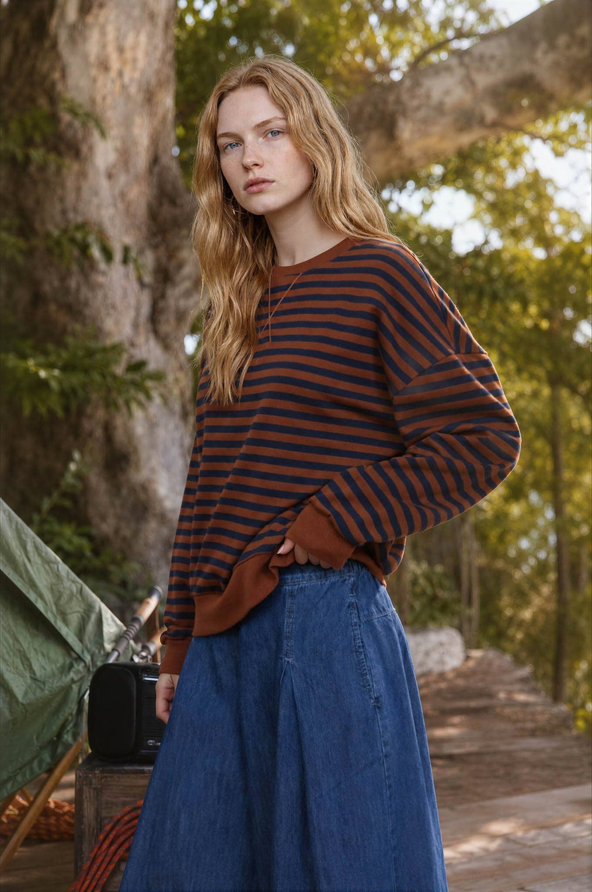 Striped V Stitch Detailed Sweater