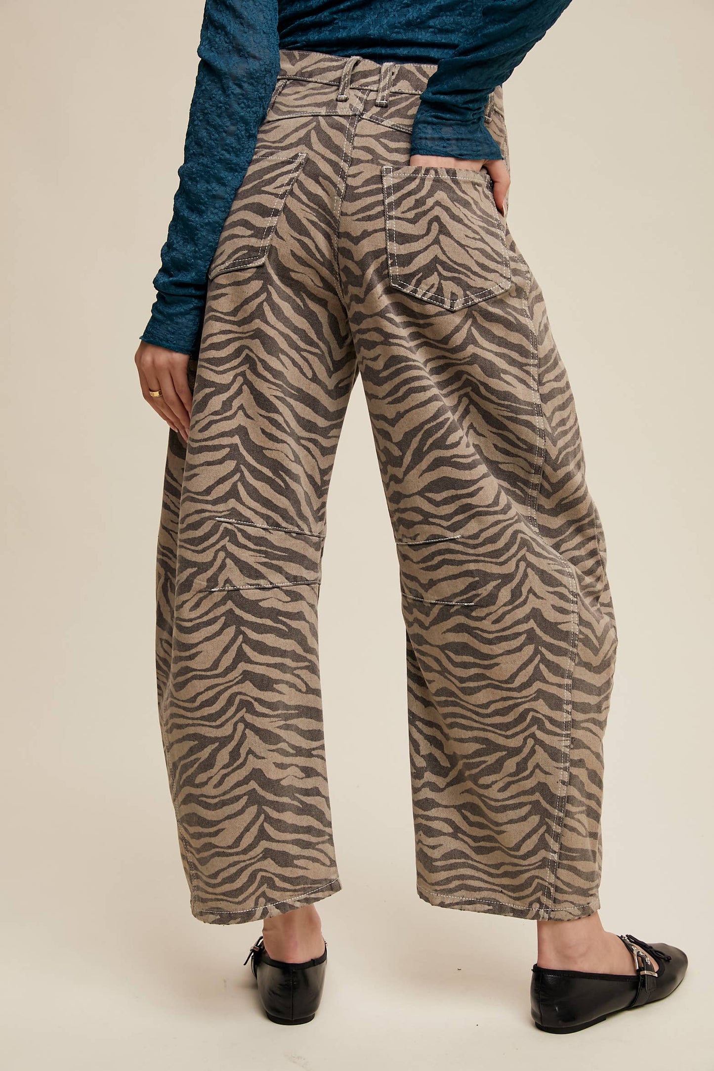 Zebra Print Barrel Jeans