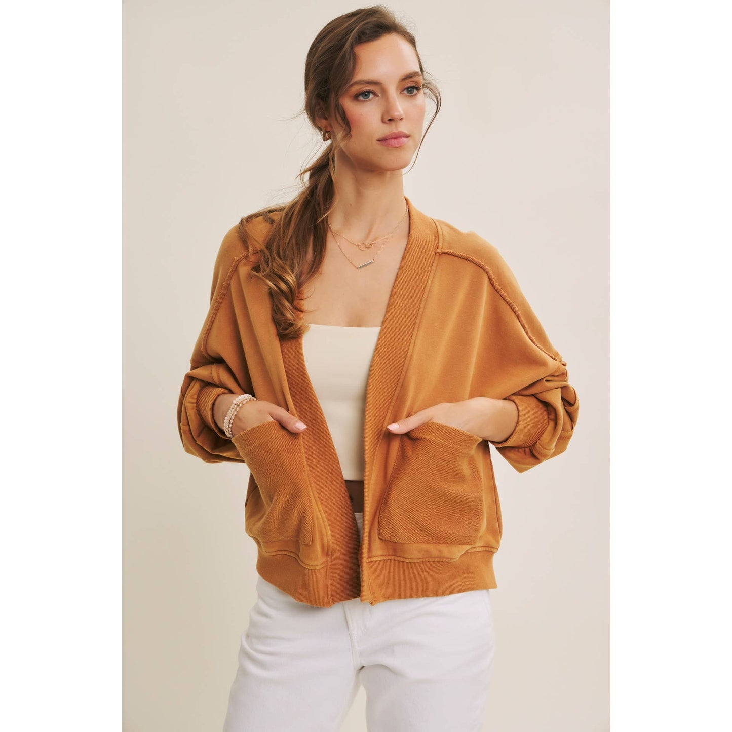Cozy Mineral-Washed French Terry Cardigan