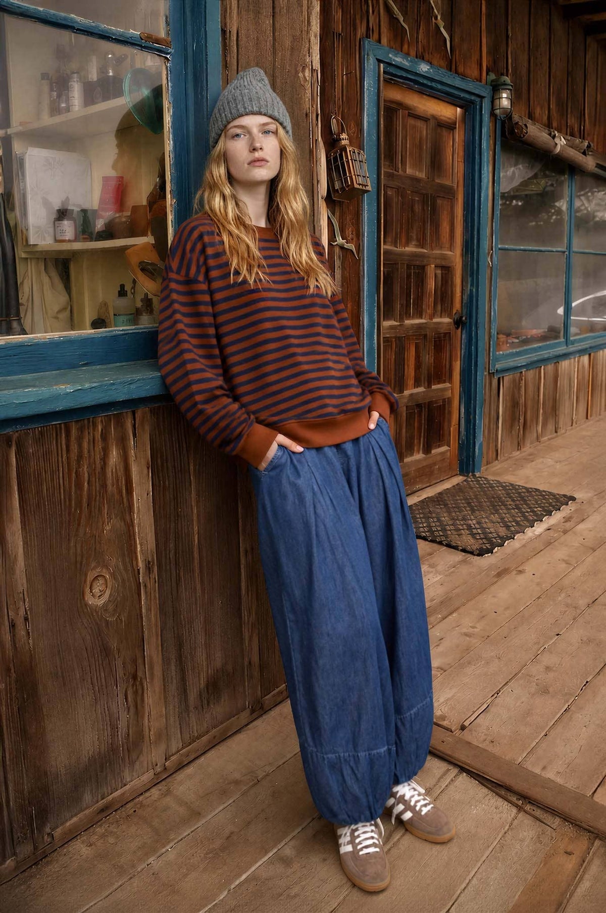 Striped V Stitch Detailed Sweater