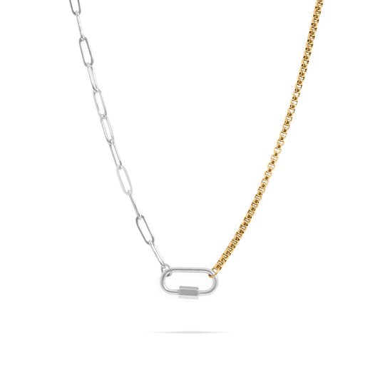Mixed Metal Paperclip Carabiner Necklace