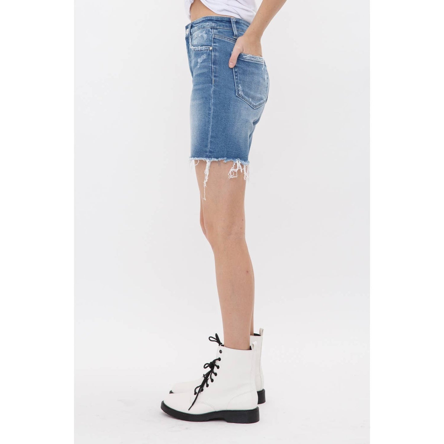 High Rise Stretch Midi Shorts - Vintage Style