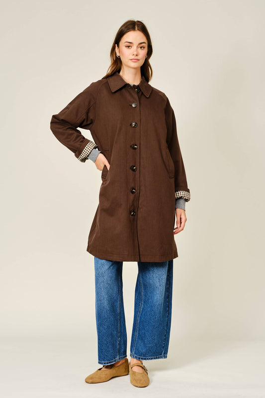 Checked Inside Midi Trench Coat