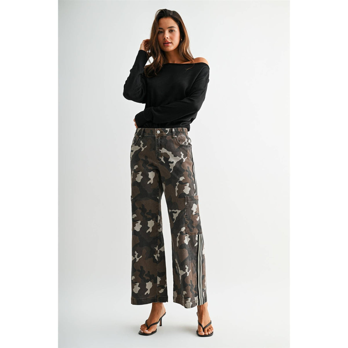 High-Rise Wide Jogger Camo and Side Taped Detail