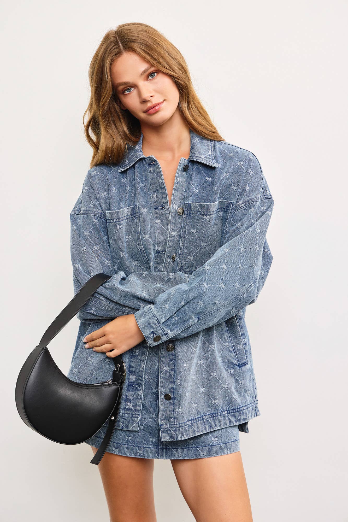 Diamonds & Bows Denim Shirt Jacket