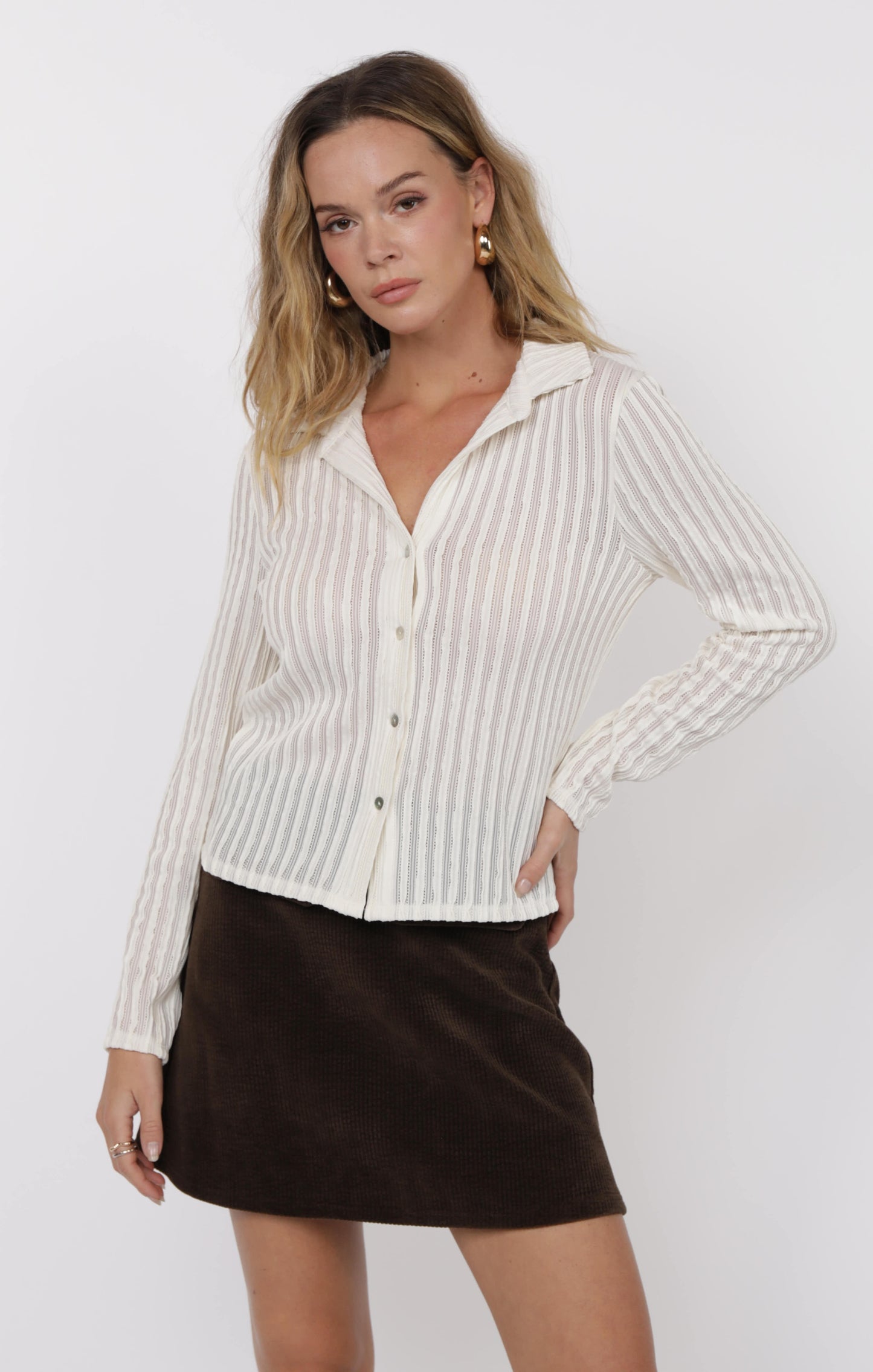 Hideaway Stripe Ruffle Lace Knit Top