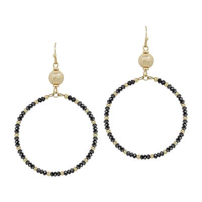 Black Crystal Hoop with Gold Ball 1.75" Earring