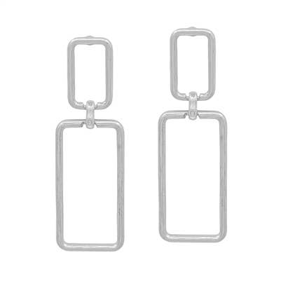 Worn Silver Open Rectangle 2" Earring