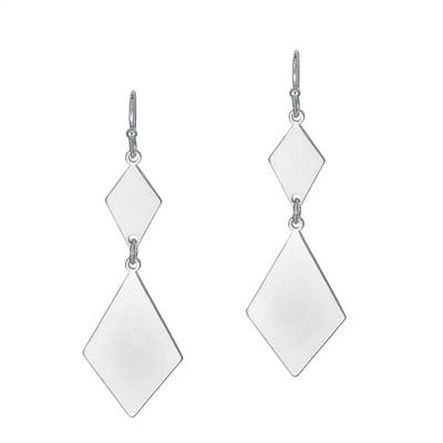 Matte Silver Double Diamond 1.5" Earring