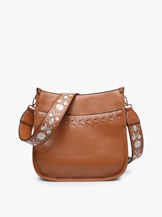 Pippa Stitch Accent Crossbody w/ Detailed Strap-BROWN